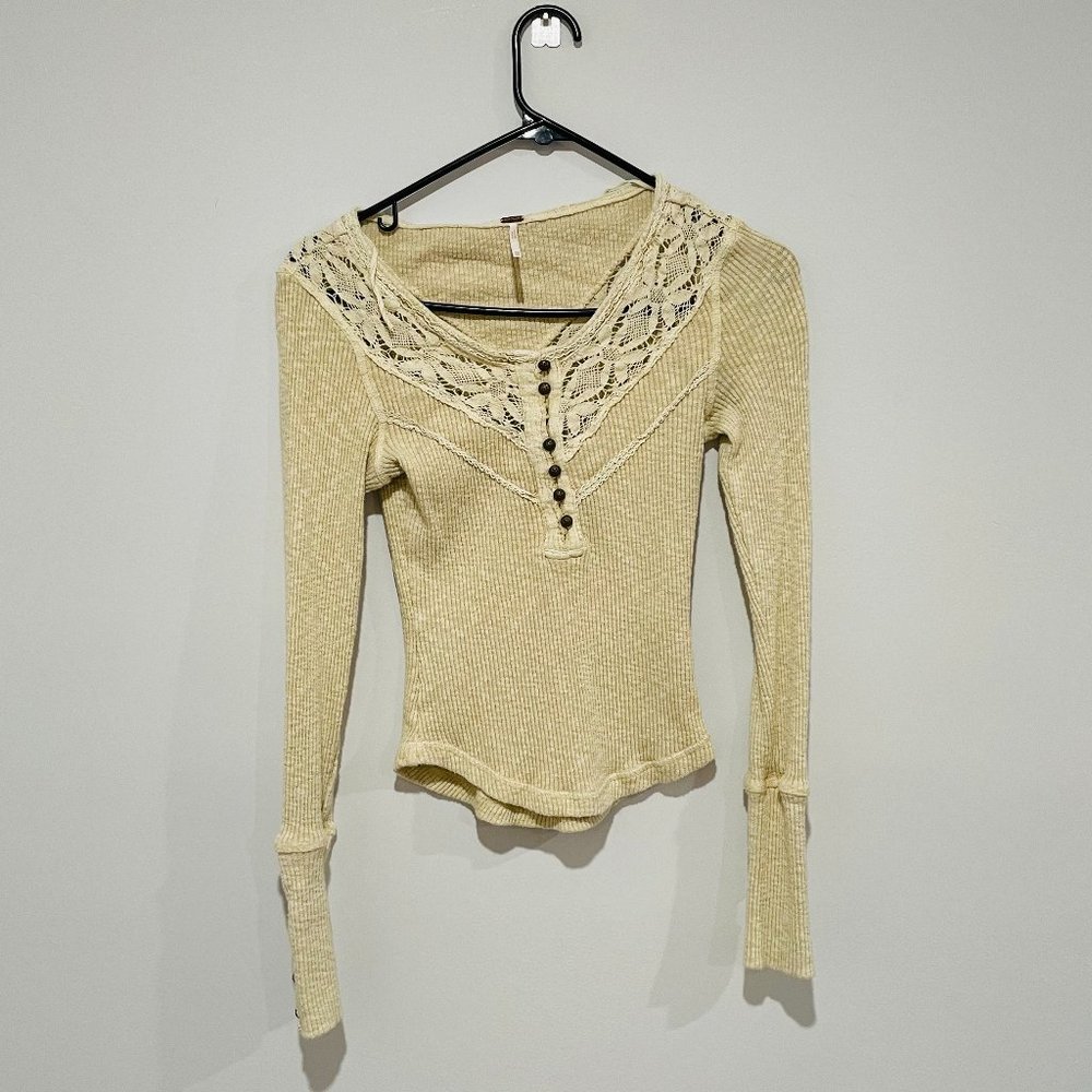 Free People Women's Cream Woman Long Sleeve Top Size Xs